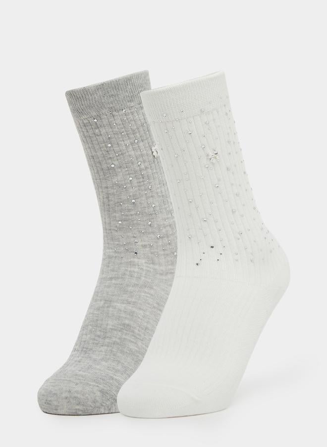 ستايلي طقم من قطعتين - جوارب كلاسيكية مضلعة ومزينة - Image 5